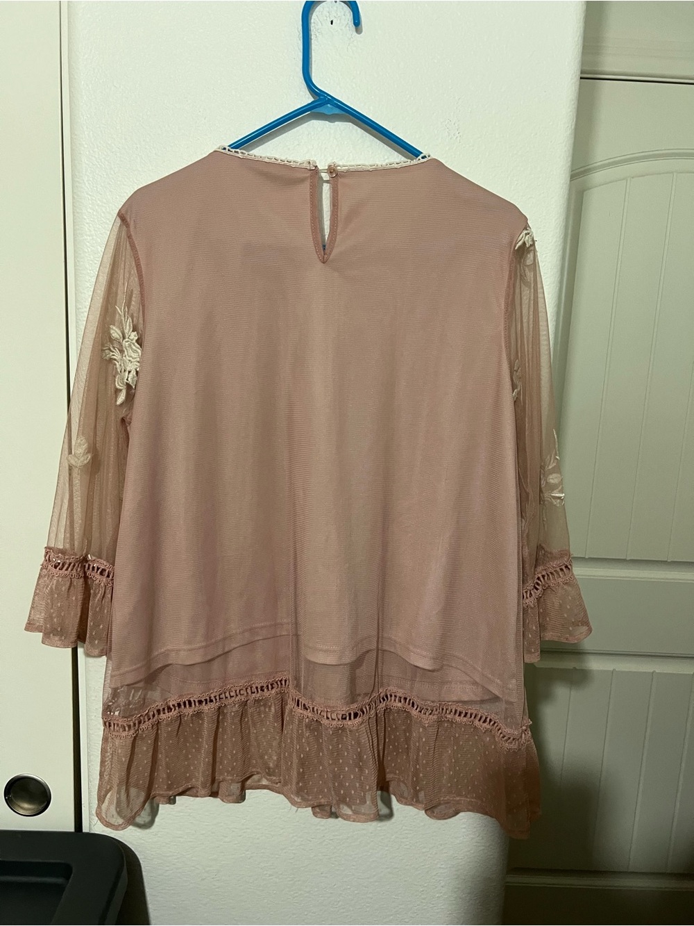 Suzanne Betro Dusty Rose Mesh Tunic with Ivory Floral Appliqué - Picture 12 of 13
